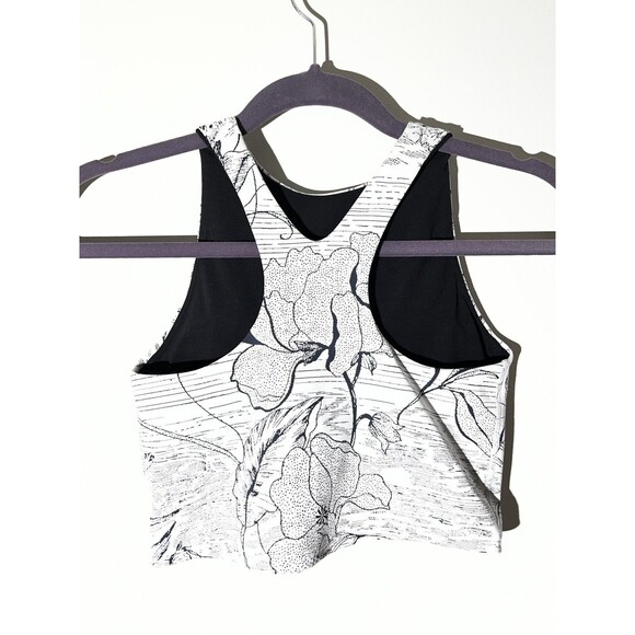 Athleta White Black Floral Print Conscious Crop Bra Wm XS Low Impact - Picture 2 of 8